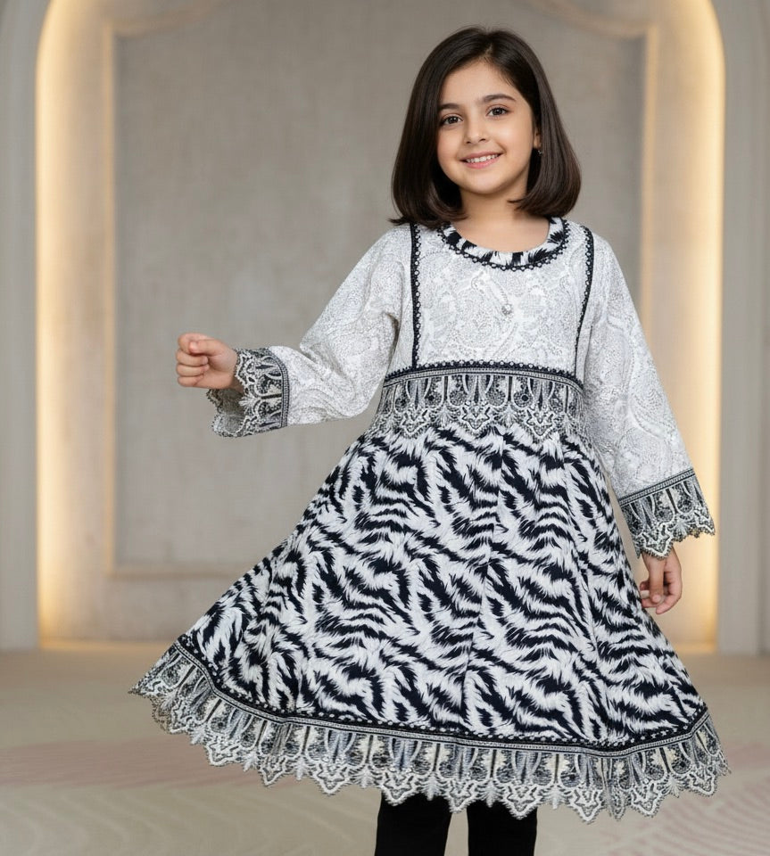 BABY FROCK– ELEGANT BLACK & SKIN | SINGLE SHIRT