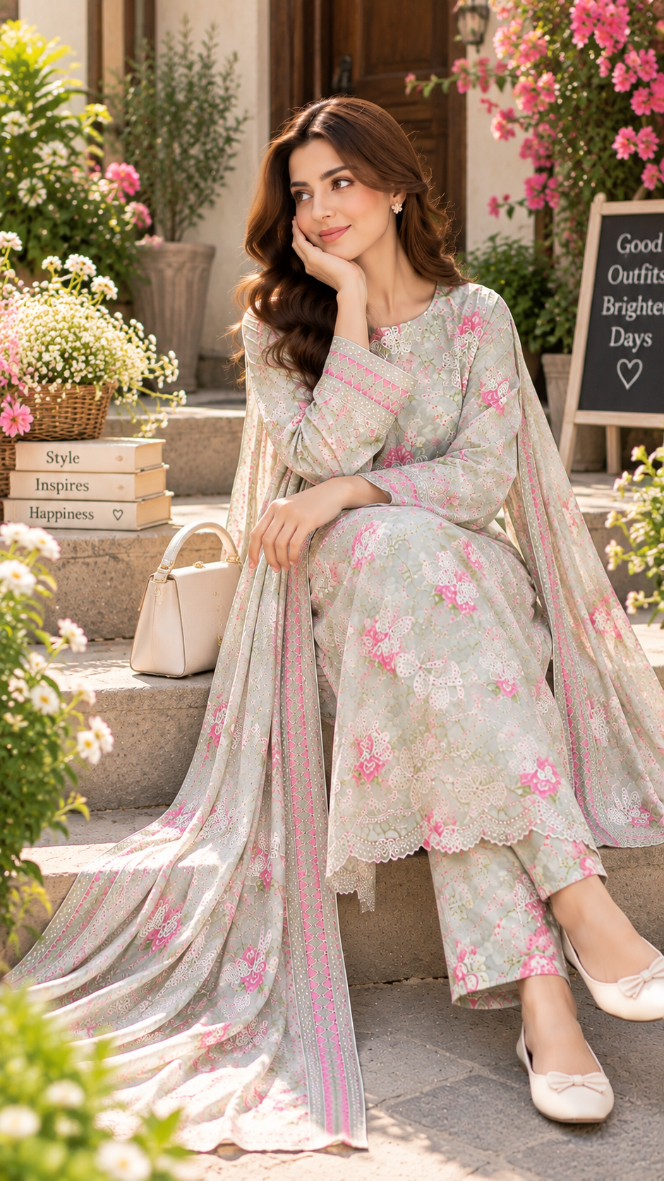 BUTTERFLY BLISS PRINTED & EMBROIDERED 3-PC SUIT