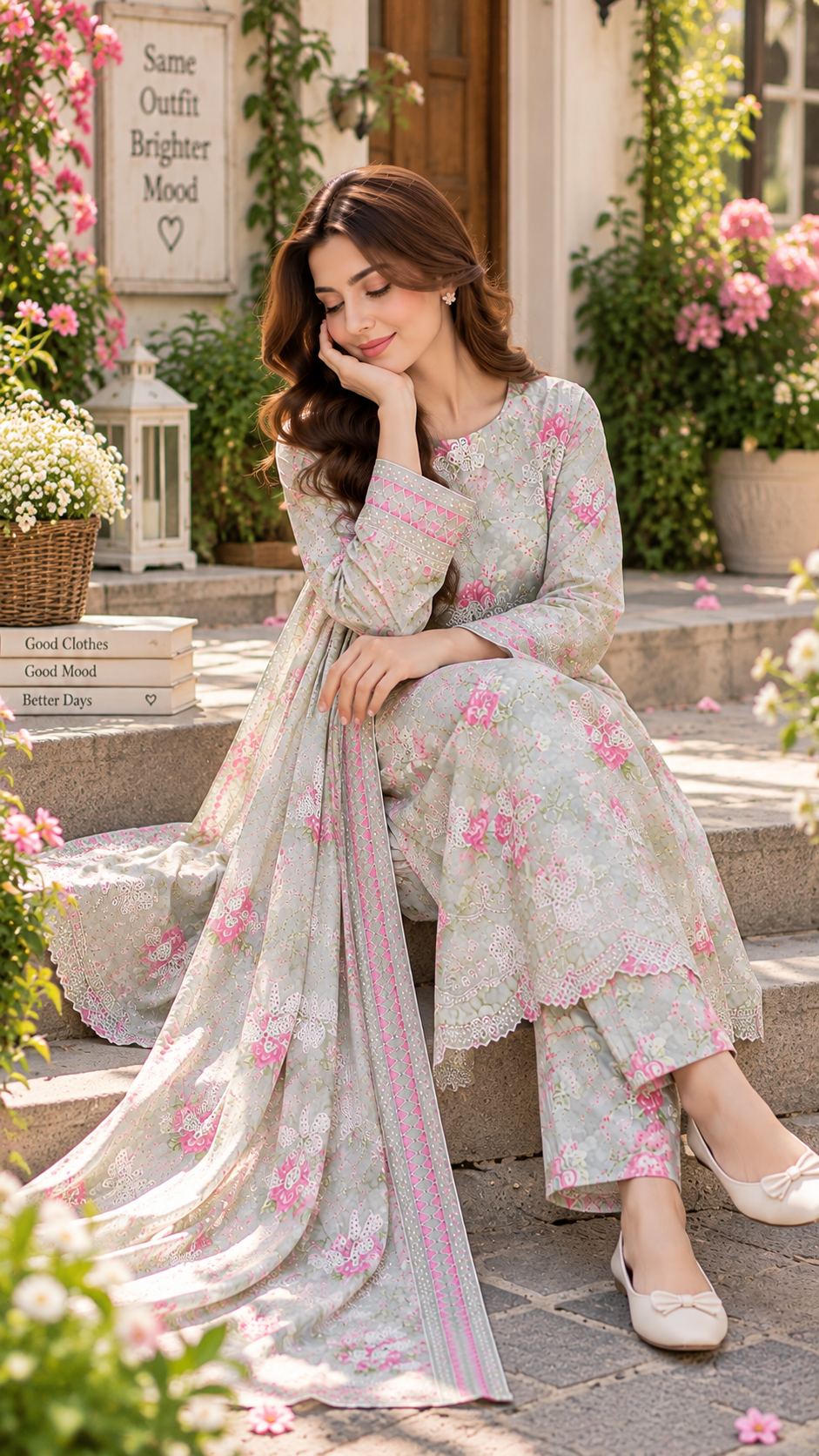 BUTTERFLY BLISS PRINTED & EMBROIDERED 3-PC SUIT