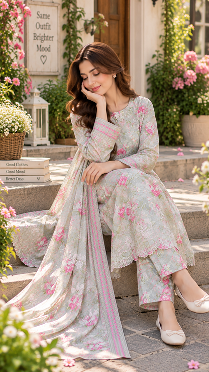 BUTTERFLY BLISS PRINTED & EMBROIDERED 3-PC SUIT