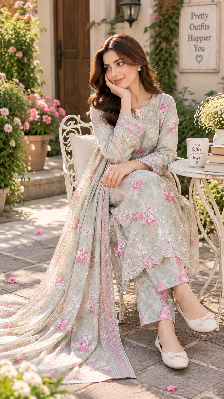 BUTTERFLY BLISS PRINTED & EMBROIDERED 3-PC SUIT