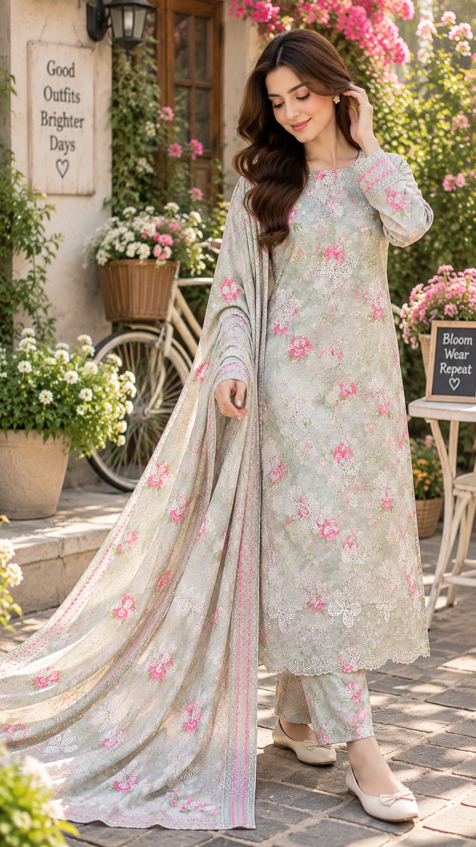 BUTTERFLY BLISS PRINTED & EMBROIDERED 3-PC SUIT