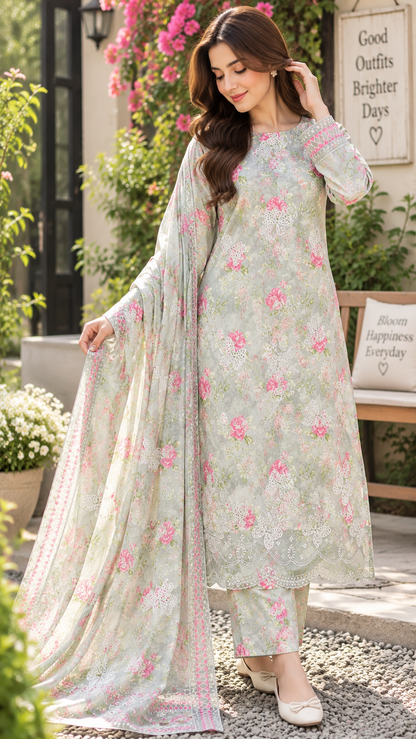 BUTTERFLY BLISS PRINTED & EMBROIDERED 3-PC SUIT