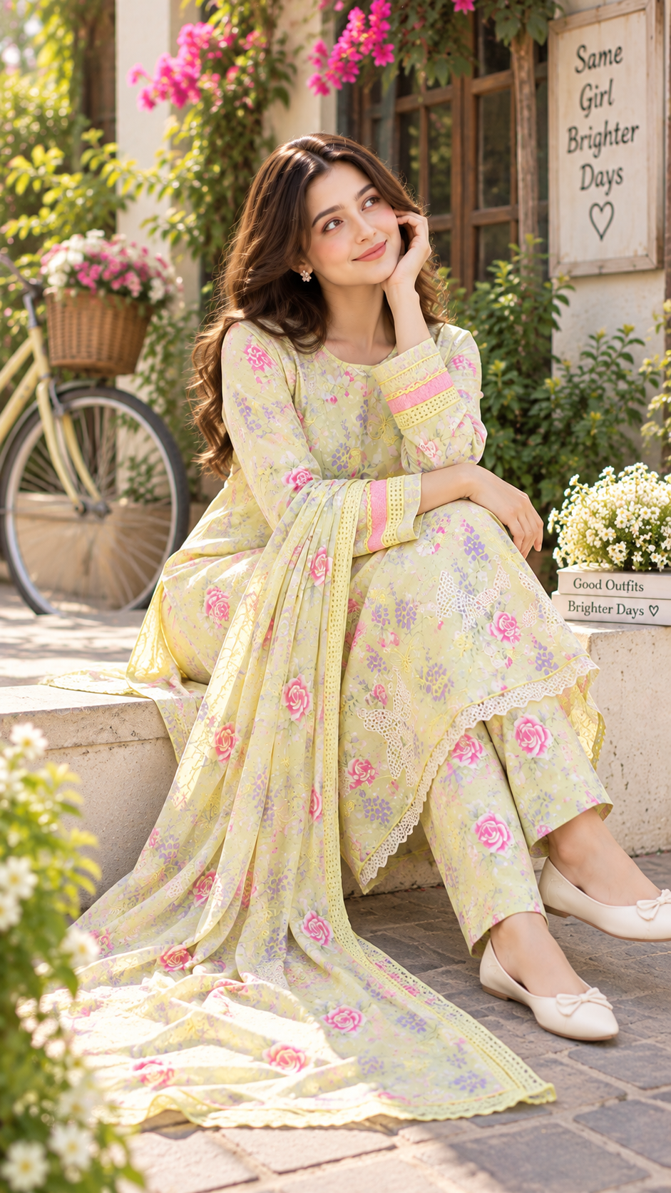 BUTTERFLY BLOOM PRINTED & EMBROIDERED 3-PC SUIT