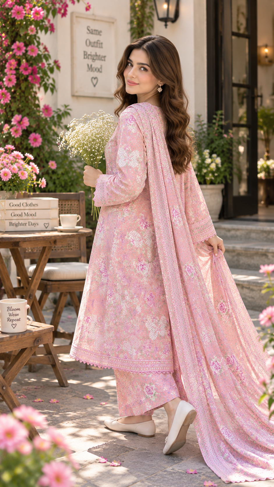 BUTTERFLY PINK PRINTED & EMBROIDERED 3-PC SUIT