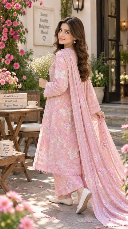BUTTERFLY PINK PRINTED & EMBROIDERED 3-PC SUIT