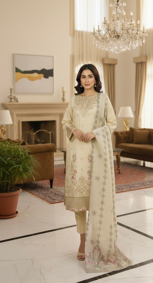 PEARL BLOSSOM EMBROIDERED 3-PC  LUXURY PRET